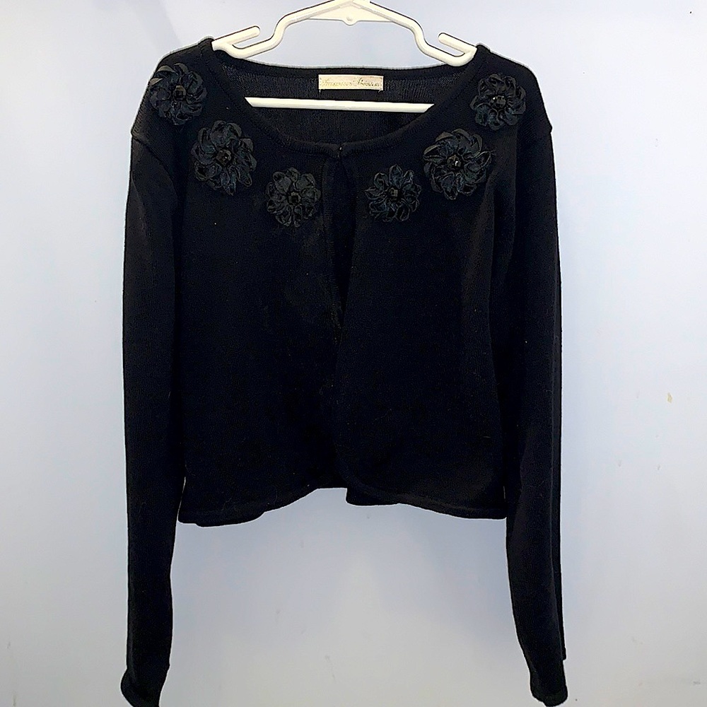 Black sweater/flower neckline-children’s large(14-16) ~Brand:American Princess